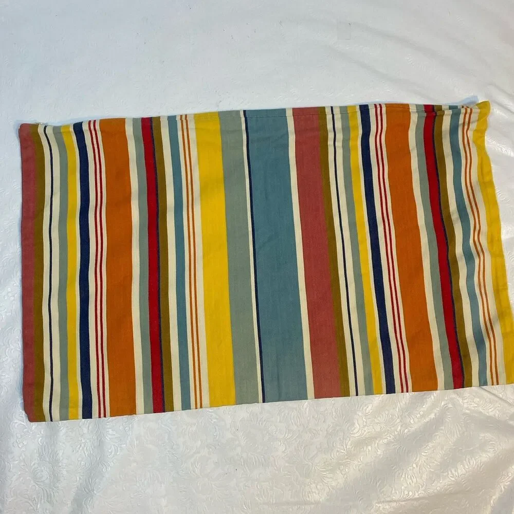 2 Pottery Barn Lumbar Pillow Covers Cotton Striped